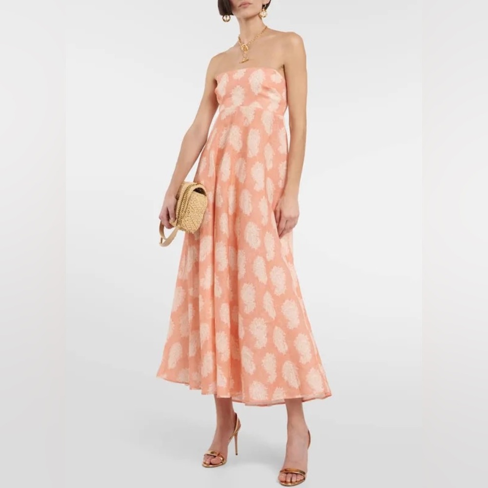Zimmermann Devi Bandeau Midi Linen Dress in Paisley Print